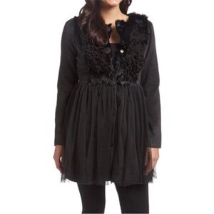 Anthropologie Ryu Rabbit Hair Tulle Charcoal Black Coat Medium